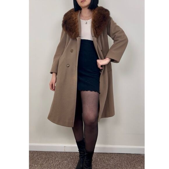 Vintage Brown Penny Lane Wool Coat with Racoon Fur Collar - Picture 1 of 8